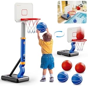 Toddler Basketball Hoop Set, Indoor Mini Basketball Hoop Poolside Basketball Stand Height Adjustable Outdoor Basketball Toys with 4 Balls, Pump for Kids Age 3 4 5 6 Birthday Gifts