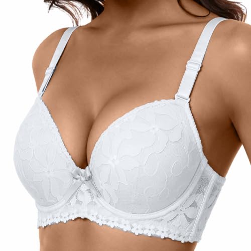 Women Sexy Lace Underwire Bras Jacquard Push Up Comfort Soft Bralettes | Adjustable Strap Supportive Bras Daily Wear,Comfortable and Breathable,Anti-Sagging White - image 2