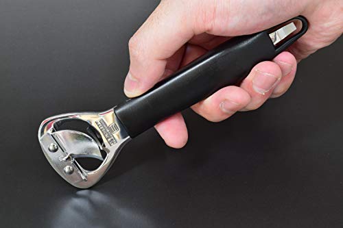 Seki Japan Hand Held Manual Can Opener, Heavy Duty Stainless Steel Bottle Opener, 4.3" Black Plastic Handle For Right-Handed #TOP4