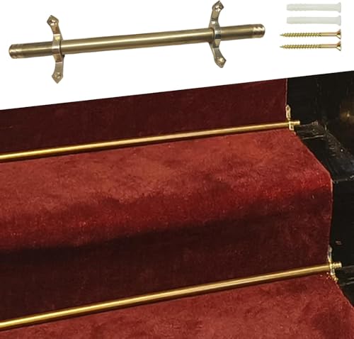 Elegantes barras de escalera doradas para alfombras, latón antiguo con tornillos, perfectas para uso doméstico y comercial, 14 piezas, 97 cm, incluye tapas y soportes