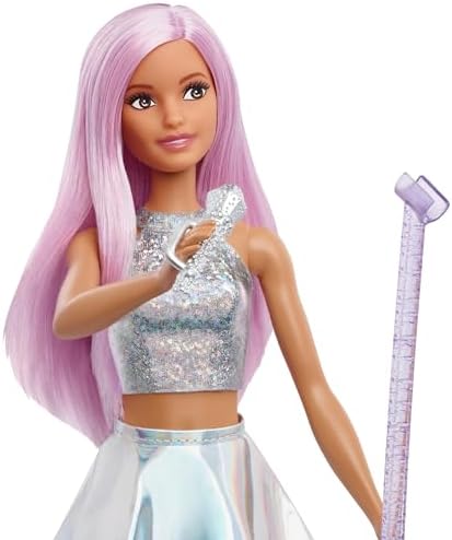 Barbie Pop Star Doll Dressed in Iridescent Skirt with Microphone and Pink Hair, Toy for 3 to 7 Year Olds