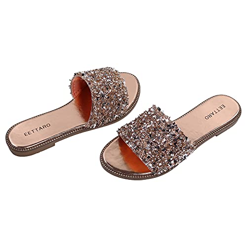 Eettaro Women'S Glitter Shiny Slide Sandals Sparkle Fancy Flat Slippers Slip-On Jeweled Shoes thumb #6