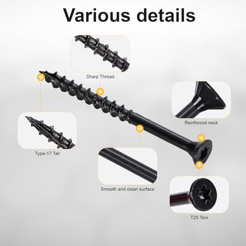 Image of Wood Screws #10 x 2-1 /2'', T25 Star Torx Drive Flat Head Deck Screws, Black, 79Pcs (1lb)