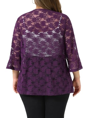 Image of Agnes Orinda Women Plus Size Open Front Lace Cardigans | 3 /4 Bell Sleeve Sheer Formal Bolero Shrugs Lightweight Floral Crochet Cover Up