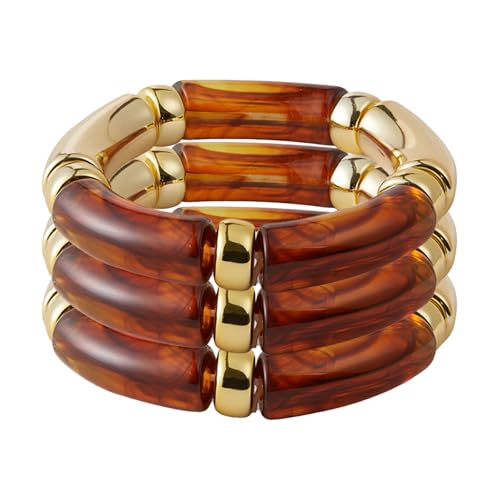 KOLODOGO 3PCS Gold Chunky Bangles Bracelets for Women Stackable Chunky Bracelets Acrylic Bamboo Bracelet Stretch Bracelets for Women as Jewelry Gift
