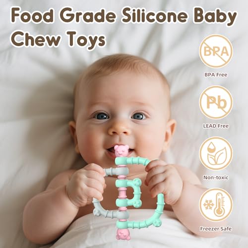 2 Stück Beißring Spielzeug für Babys, Beißspielzeug für Autistische Kinder, Zahnungshilfe Spielzeug für Neugeborene Babys 3 6 12 18 Monate Jungen Mädchen Ostern Baby Dusche Geschenke, Mehrere Farben