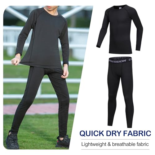 SS COLOR FISH Boys Compression Shirt Long Sleeve and Pants Set Youth Undershirts Athletic Tights Baselayer for Kids Baseball3