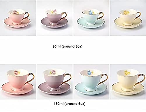 Ybk Tech Euro Style Espresso Cup And Saucer Set Of 4, Bone China Porcelain Coffee Cup For Home Kitchen Tea Party (4 Assorted Color/Set) (90Ml) #TOP2