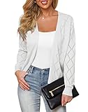 Plusashion Women's Lightweight Cardigan Open Front Long Sleeve Hollow Out Sweater, White-L