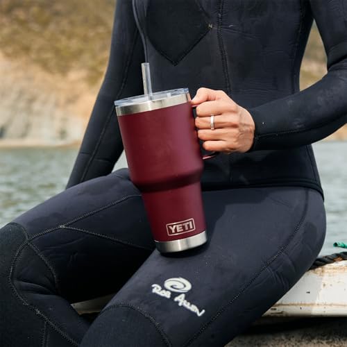 Image of YETI Rambler 35 oz Tumbler with Handle and Straw Lid, Travel Mug Water Tumbler, Vacuum Insulated Cup with Handle, Stainless Steel, Wild Vine Red