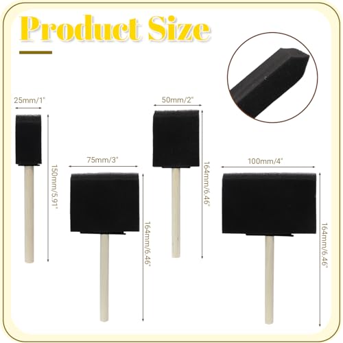 Biaungdo 4 Pcs 4 Sizes Foam Paint Brushes, Foam Sponge Brush for Painting, Sponge Paint Brushes with Wood Handle for Varnishes, Staining, DIY Crafting - Thumbnail 2