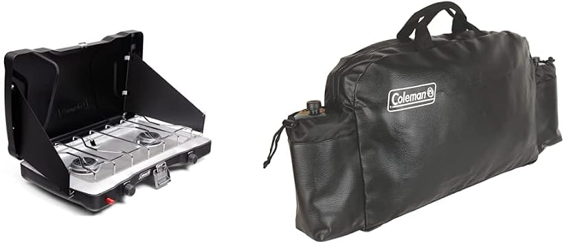 Coleman Triton+2 Burner Propane Gas Camping Stove & Stove Carry Case, Black, 28" x 16" x 4"