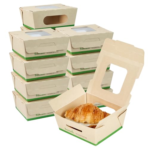 Restaurantware Take Out Container 50 Pack of 12 oz Rectangular Food Box Clear Window Kraft Leak-Resistant Individual Meal Packaging Sustainable Lunch Box For Salads
