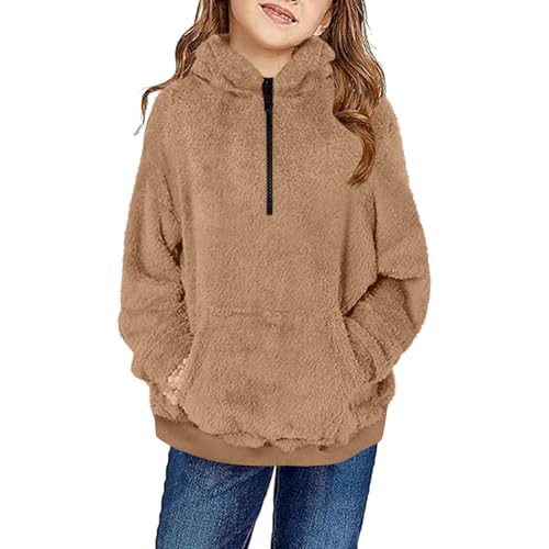 Girls Fuzzy Fleece Hoodies Half Zip Winter Warm Cozy Sweatshirts Casual Loose Long Sleeve Pullover with Pocket2