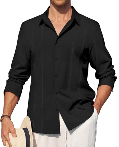 Alimens & Gentle Mens Cuban Guayabera Shirt Button Down Long Sleeve Summer Beach