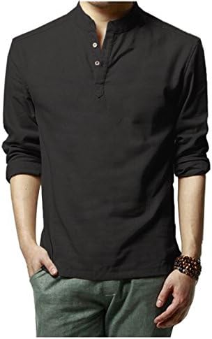 Hoerev Men Casual Long Sleeve Linen Slim Fit Shirts Beach Shirts