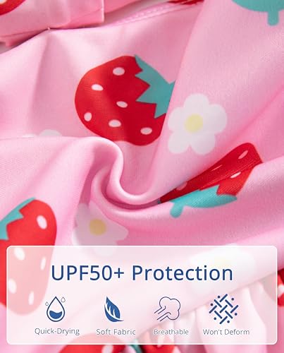 WKTRSM Badeanzug Für Mädchen, Kleinkind-Badeanzug Mit Sonnenhut, Langärmelige Badebekleidung, UPF 50+, Rashguard Mit Reißverschluss Für Kinder Von 3 Bis 36 Monaten, Für Strand Und Pool