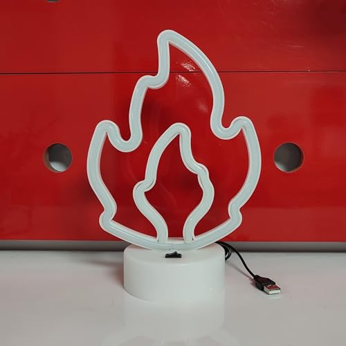 Image of JYWJ Neon Signs with Holder Base,USB or 3-AA Battery Powered Neon Light,LED Table Decoration,Bedroom Wall Decoration,Birthday Gift,Wedding Supplies Business Gift(Flame)