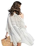 [newsight] ビーチウェア ビキニカバー ビキニブラウス パレオ水着 ビーチドレス ボヘミアン シフォンブラウス パレオ ドレス 羽織 レース編み 長袖 七分袖 透け感 ホワイト