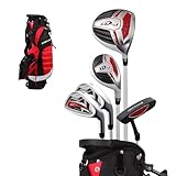 Precise XD-J Kids Golf Clubs Set – Boys’ & Girls’ Junior Golf Set with Lightweight Graphite Shafts, Hybrid, Putter & Stand Bag - Red Ages 6-8 – Left-Handed