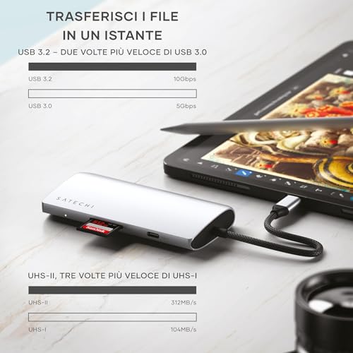 SATECHI 8 in 1 Hub USB-C V3 con Ethernet, Ricarica PD 85W, HDMI 8K, 4 Porte USB-C 10 Gbps, Lettore SD UHS-II, per MacBook Air e Pro, PC, Portatile e altro – Argento - Hub USB - Immagine 4