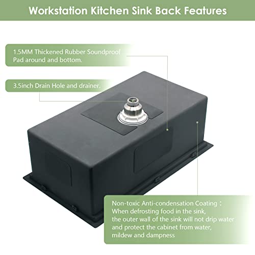 Davivy Undermount 27-Inch Kitchen Sink Stainless Steel Workstation Sink 16 Gauge Handmade Sink Single Bowl (27 * 18 * 10, Undermount, Stainless Steel 16 Gauge) #TOP3