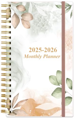 2025-2026 Monthly Planner - July 2025 - December 2026, Two Pages Per Month, 18 Monthly Calendar/Planner with Tabs, Strong Twin-Wire Binding, Inner Pocket, 3.75" x 6.5", Rose Leaf