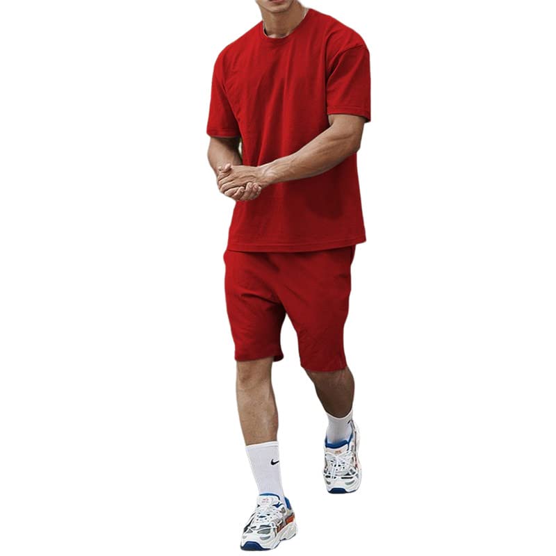 Ensemble t-shirt et short homme rouge en taille M pour le sport décontracté