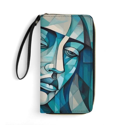 LHJKB Portefeuilles en cuir imprimé pour hommes et femmes, petits portefeuilles en cuir avec bracelets, pour dessin de visage féminin, portefeuilles portables exquis et personnels, Dessin de visage