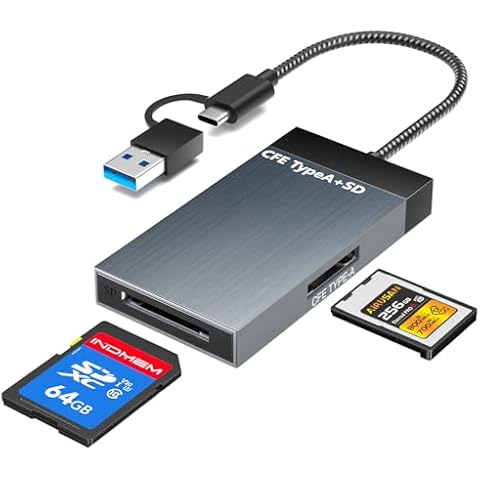 Dual-Slot CFexpress Type A and SD Card Reader, 10Gbps Dual-Slot USB 3.1 Card Reader, CF Card Reader with CF Type a, SDHC, SD, SDXC, Memory Card Reader Compatible with Windows/Mac OS/Linux/Android Cover