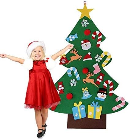 VOWOV Felt Christmas Tree Decorations Set with Ornaments - Double Stitched- Wall Hanging-Handmade 26 pcs Detachable Christmas Ornaments 3.1FT