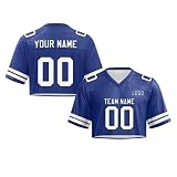 Personalisiert American-Football-Trikot Custom Football Jersey mit Printed Team Name & Number, Damen Basic Kurzarm Crop Top Casual Y2K V Neck Slim Fit Tshirts Top, Größen S bis 4XL