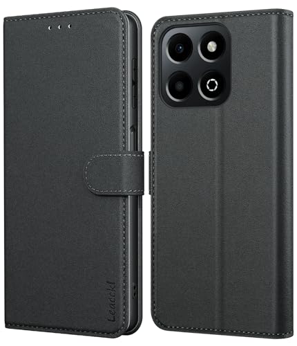 Leacckl Handyhülle für Honor 400 Smart Hülle, Premium PU Leder Brieftasche Stoßfeste [Kartenfächern] Schutzhülle Klapphülle Flip Hülle, Schwarz