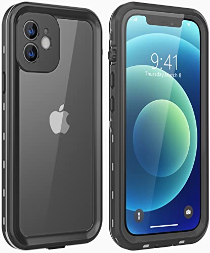 LOVE BEIDI Design for iPhone 12 Waterproof Case, Full Body Shockproof & Dustproof Case with Screen Protector, Black