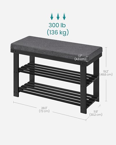 Image of SONGMICS Bamboo Shoe Bench, 3-Tier Shoe Rack Organizer for Entryway, Living Room, Bench Seat Holds Up to 300 lb, 11.9 x 28.3 x 19.2 Inches, Ink Black and Slate Gray ULBS604B01