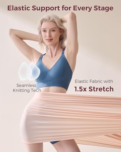 Image of Momcozy Nursing Bras for Breastfeeding, Ribbed Maternity Bra with Racerback, Soft Stretchy Nursing Sports Bra for Yoga