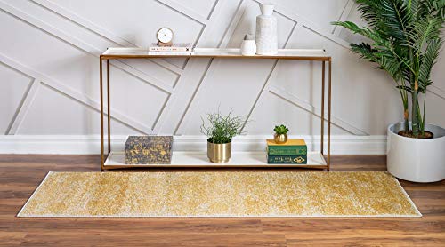 Rugs.com Dover Collection Rug – 8 Ft Runner Yellow Low-Pile Rug Perfect For Hallways, Entryways #TOP3