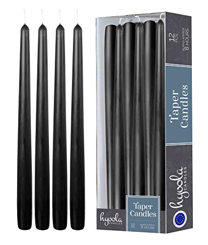 Hyoola 12 Pack Tall Taper Candles - 10 Inch Black Dripless, Unscented Dinner Candle - Paraffin Wax with Cotton Wicks - 8 Hour Burn Time