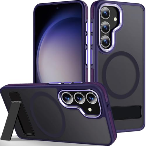 Image of MALEWOLF for Samsung Galaxy S25 Case, Adjustable Kickstand Cover Compatible with Magsafe, Slim Translucent Matte S25 Phone Case, Non-Slip Shockproof Magnetic Case for Galaxy S25 5G (Dark Purple)