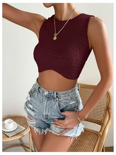 Image of GORGLITTER Women's Crochet Crop Tank Top Hollow Out Sleeveless Fashion Trendy Knit Copped Vest Tops