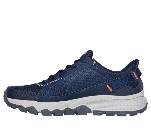 Skechers Men's Dynamite at ESCAPAR Trainer, Navy Leather Textile Orange Trim, 12.5