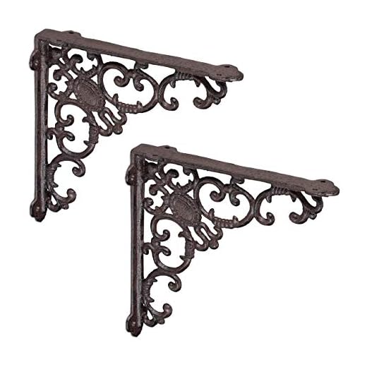 Relaxdays 2 Escuadras Estantería Retro, Hierro Fundido, Estilo Barroco, Soportes Repisas, Envejecidas, Color Marrón, 21,5 x 4 x 21,5 cm