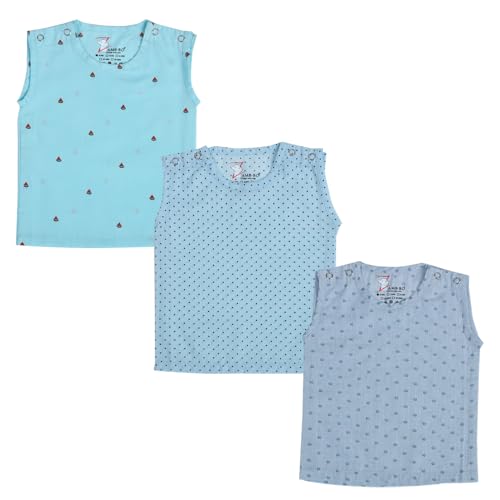 Image of 100% Cotton Printed Shoulder Snap Jabla | Blue Jhabla | for Newborn & Infants | All Season wear Jabala Baby Products | Sleeveless Regular Fit Vest | Assorted Pack of 3| Size - 0-3 Months