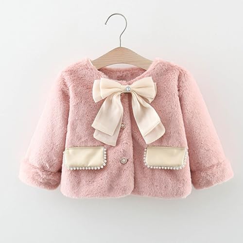 Cute Collarless Fuzzy Coats for Girl Long Sleeve Bow Embellished Jacket Button Down Winter Jackets with Side Pocket2