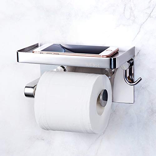 Toilet Paper Holder Upgrade Chrome and Phone Shelf, SUS304 Stainless Steel Tissue Holder