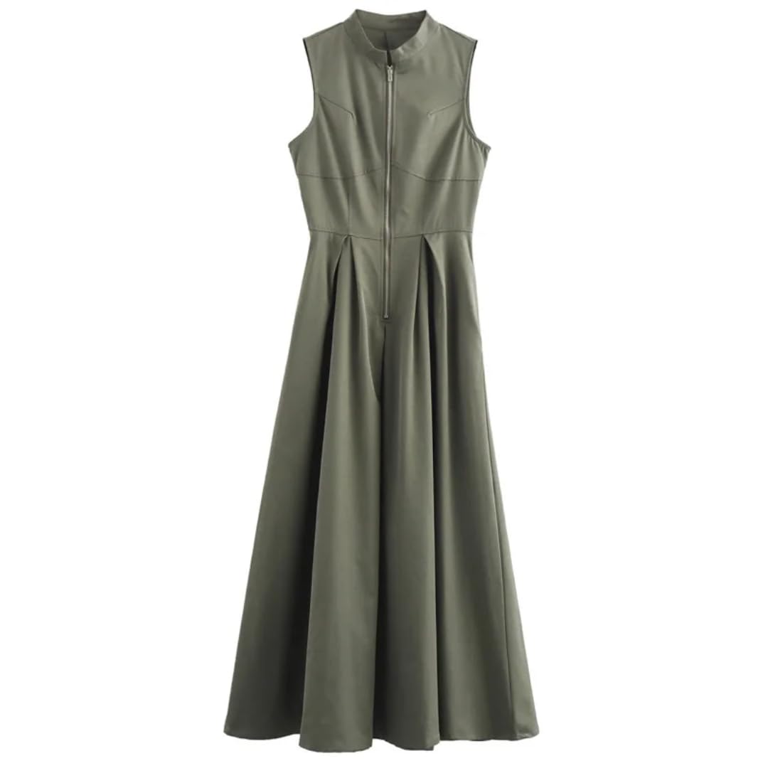Vestidos Largos Verdes Vestidos Largos de Mujer Vestido de Verano Fruncido con Cremallera sin Mangas Vestidos Blancos Ajustados de Cuello O, Batas Maxi