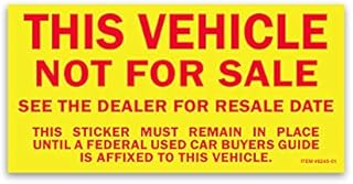 Professional This Vehicle Not for Sale Stickers – 2-3/4" × 5-1/2" Window Decals for Cars, SUVs, Trucks – Durable, Weatherproof Yellow Vehicle Stickers for Non-Purchasable Vehicles - Pack of 100