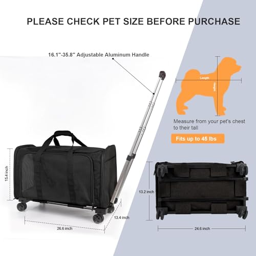 Henkelion Transportadores grandes para cães e gatos com rodas para filhotes de até 20 kg, suporte pa