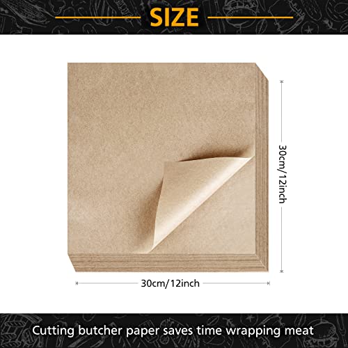 FEPITO 60 Pieces Brown Butcher Paper Square Meat Sheet No Wax Butcher Paper 12 x 12 inch Precut Butcher Paper Disposable Butcher Paper Sheets for Wrapping Meat Sublimation Heat Press