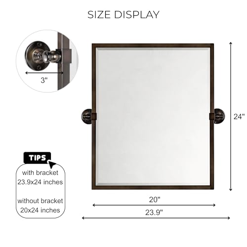 Image of TEHOME Pivot Mirror Oil Rubbed Bronze Tilt Rectangle Bathroom Mirror Tilting Metal Framed Beveled Vanity Mirrors, Overall 23.9 x 24 inches (Mirrror 20 x 24 inches)